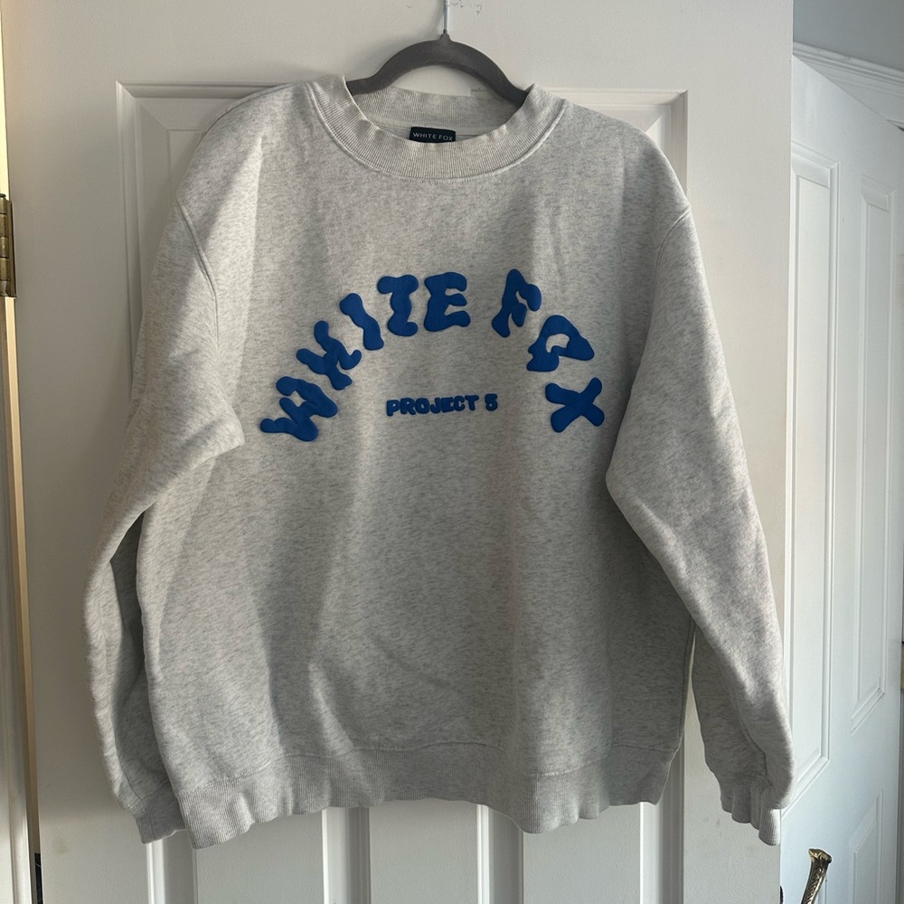 Whitefox Grey Crewneck Blue logo